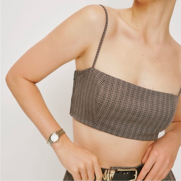 REFORMATION 90s Plaid Check Deadstock Fabric Square Neck Sleeveless Crop Top 8 - Picture 1 of 8